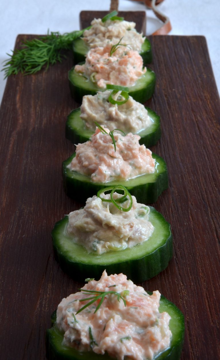Gurkenhäppchen mit Lachs- und Thunfischcreme