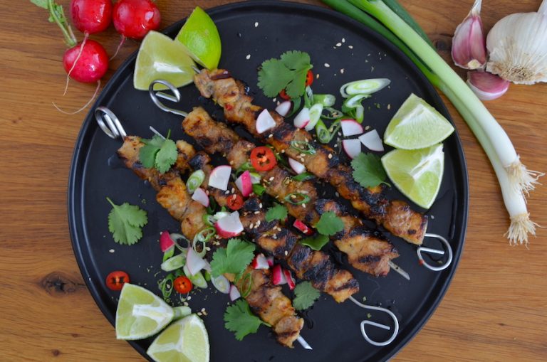 Rezept für Bauchfleisch-Spieße mit Limettenmarinade